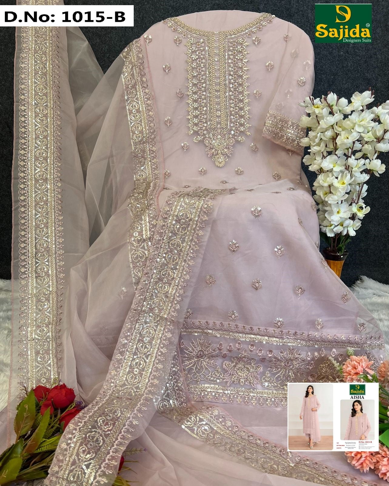 Aisha Sajida Organza Pakistani Salwar Suits Manufacturer Ahmedabad