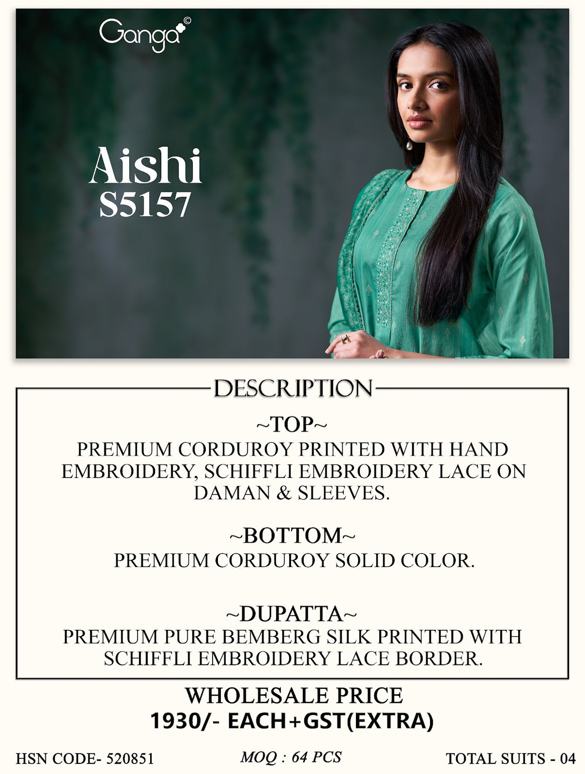 Aishi S5157 Ganga Corduroy Pant Style Suits Wholesaler Ahmedabad