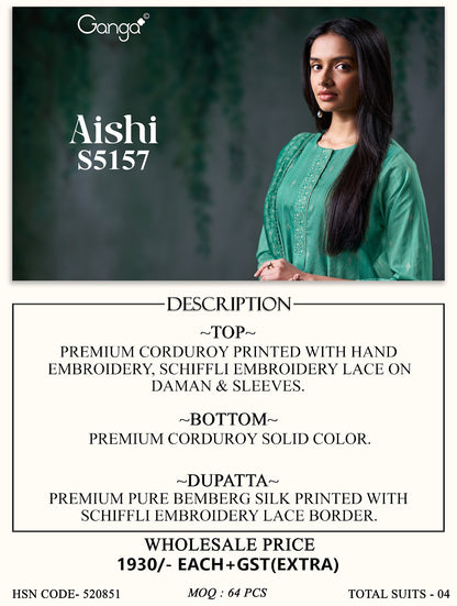 Aishi S5157 Ganga Corduroy Pant Style Suits Wholesaler Ahmedabad