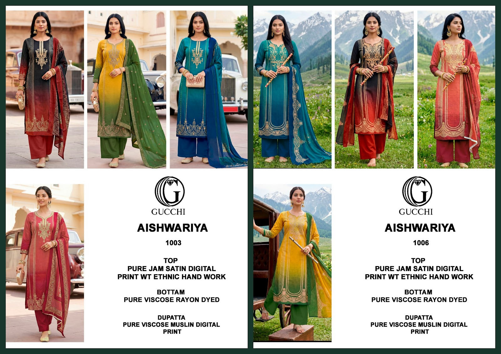 Aishwariya 1003-1006 Gucchi Jam Satin Pant Style Suits Wholesale