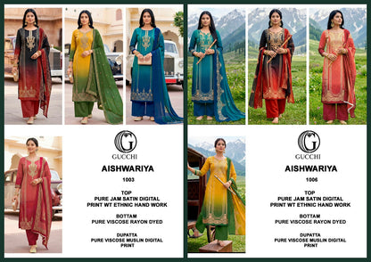 Aishwariya 1003-1006 Gucchi Jam Satin Pant Style Suits Wholesale