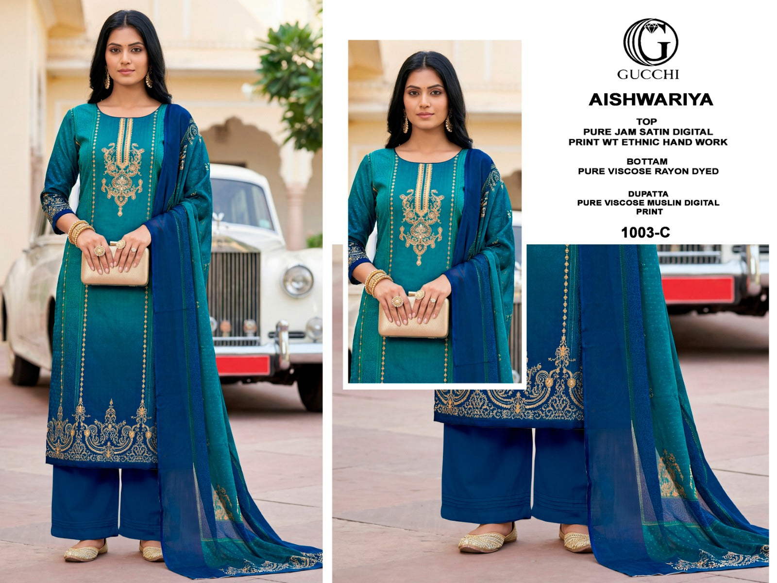 Aishwariya 1003-1006 Gucchi Jam Satin Pant Style Suits Wholesale
