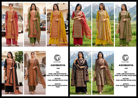 Aishwariya 1005-1007 Gucchi Jam Satin Pant Style Suits Manufacturer