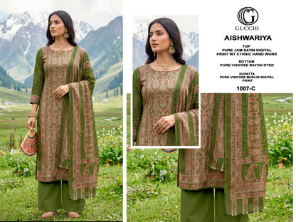 Aishwariya 1005-1007 Gucchi Jam Satin Pant Style Suits Manufacturer