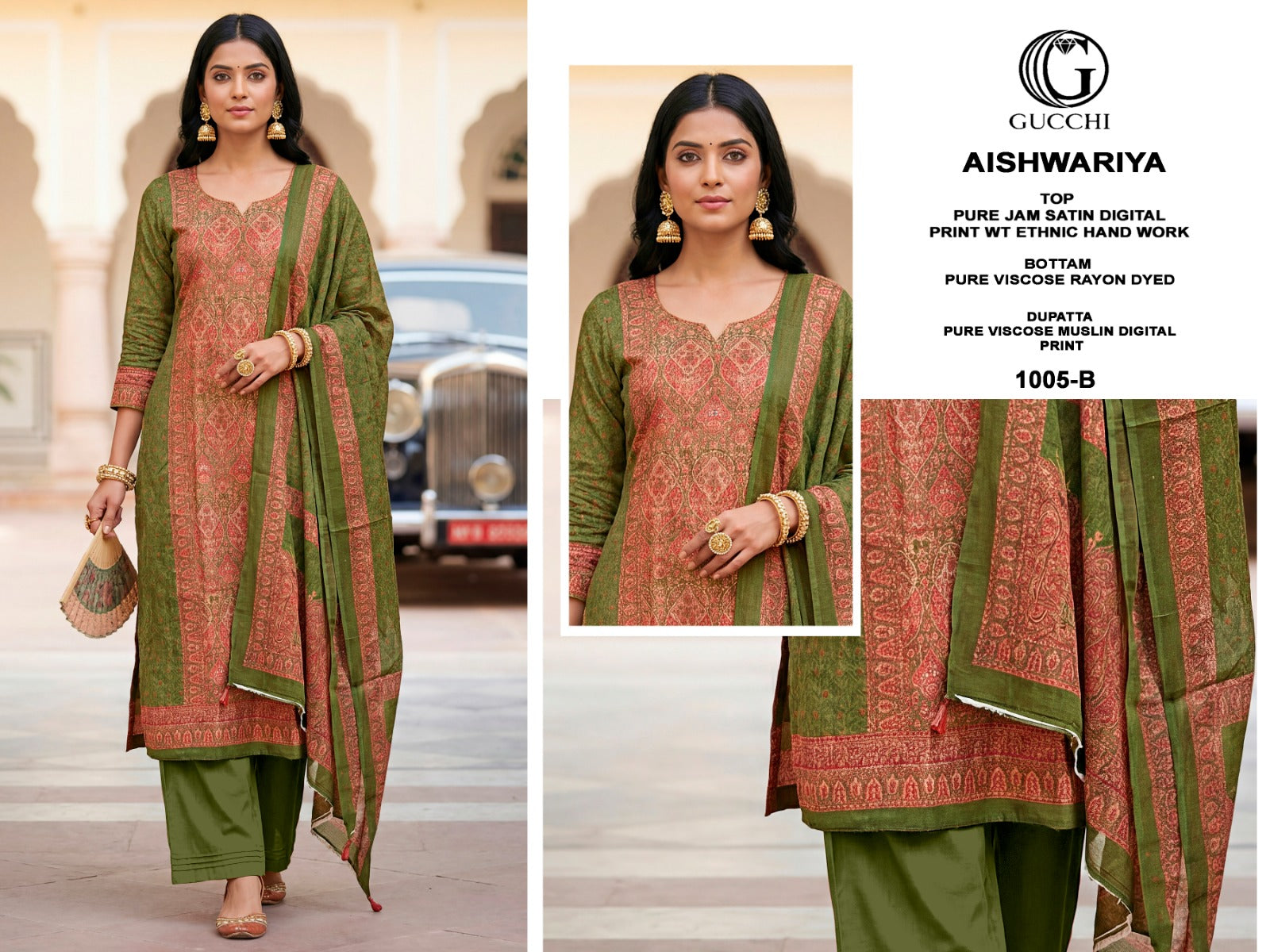 Aishwariya 1005-1007 Gucchi Jam Satin Pant Style Suits Manufacturer