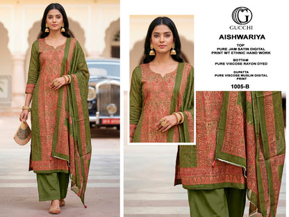 Aishwariya 1005-1007 Gucchi Jam Satin Pant Style Suits Manufacturer