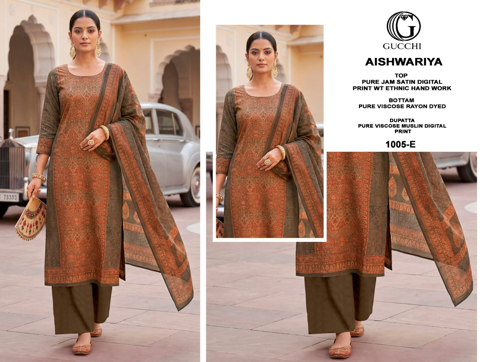 Aishwariya 1005-1007 Gucchi Jam Satin Pant Style Suits Manufacturer
