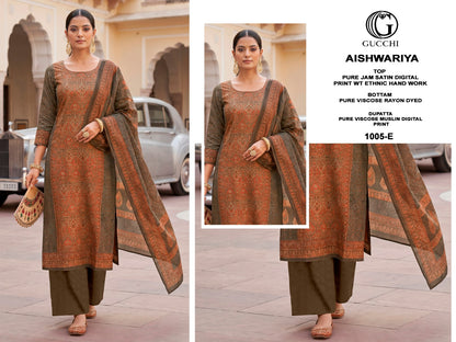 Aishwariya 1005-1007 Gucchi Jam Satin Pant Style Suits Manufacturer