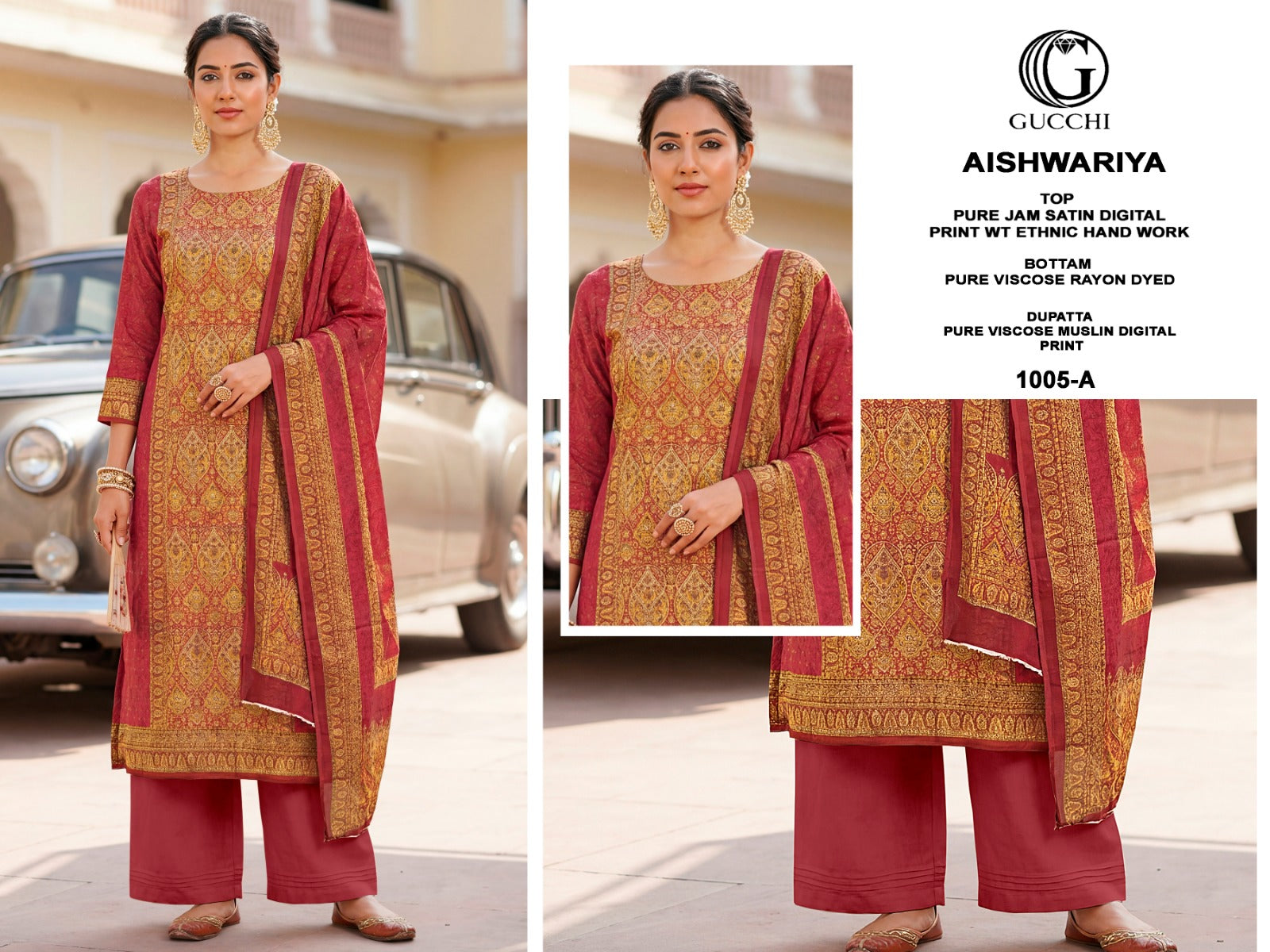 Aishwariya 1005-1007 Gucchi Jam Satin Pant Style Suits Manufacturer