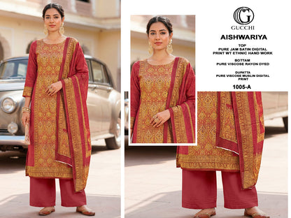 Aishwariya 1005-1007 Gucchi Jam Satin Pant Style Suits Manufacturer