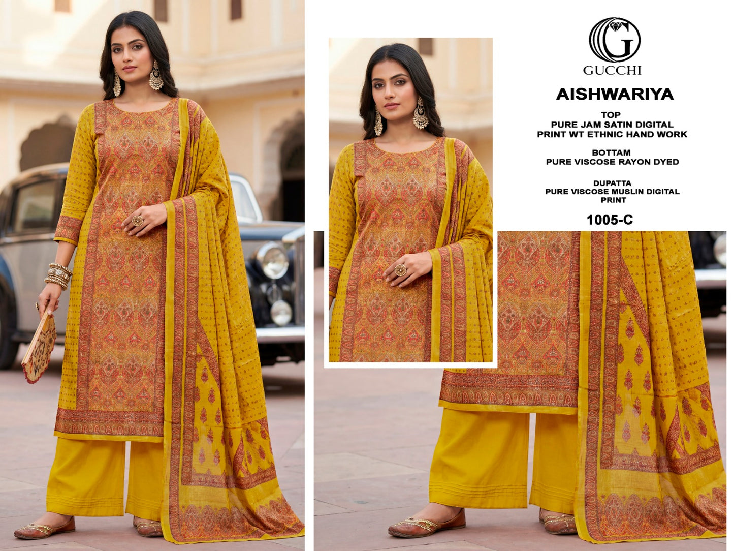 Aishwariya 1005-1007 Gucchi Jam Satin Pant Style Suits Manufacturer