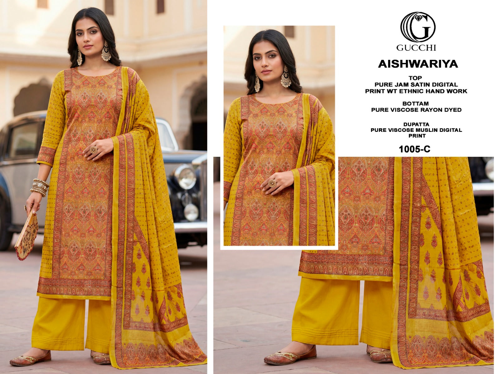 Aishwariya 1005-1007 Gucchi Jam Satin Pant Style Suits Manufacturer