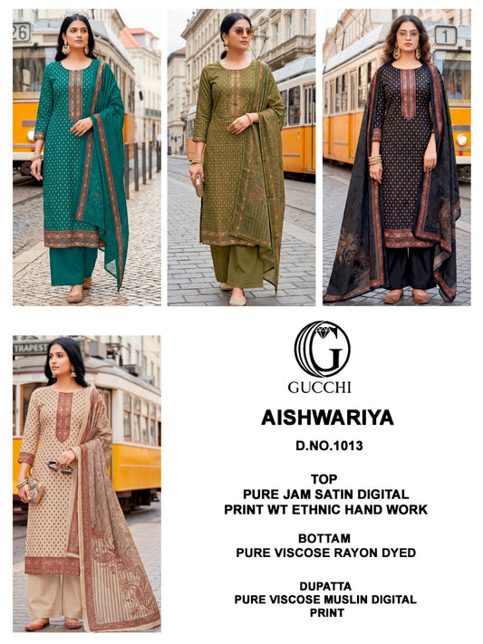 Aishwariya 1013 Gucchi Jam Satin Pant Style Suits Supplier India