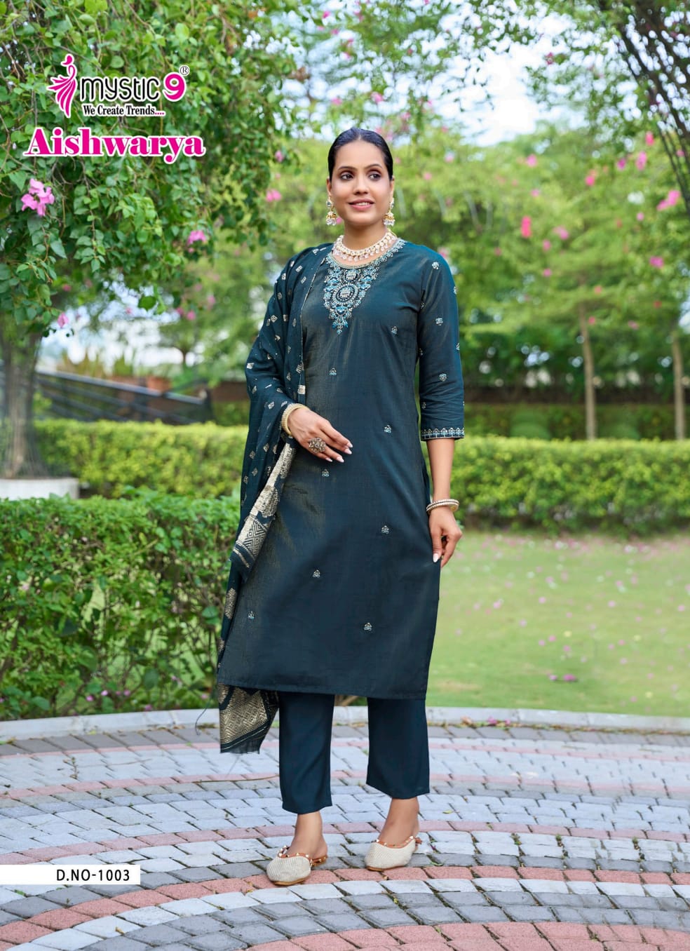Aishwariya Vol 1 Mystic 9 Roman Silk Readymade Pant Style Suits Wholesaler