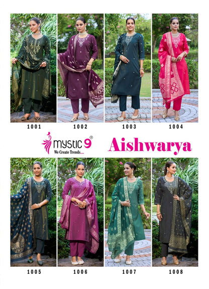 Aishwariya Vol 1 Mystic 9 Roman Silk Readymade Pant Style Suits Wholesaler