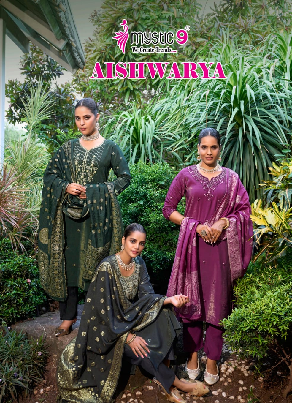 Aishwariya Vol 1 Mystic 9 Roman Silk Readymade Pant Style Suits Wholesaler