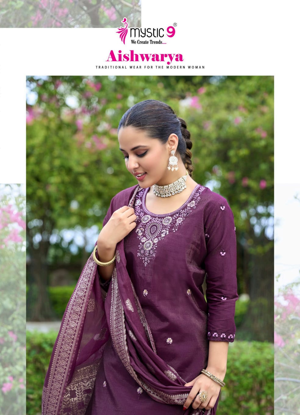 Aishwariya Vol 1 Mystic 9 Roman Silk Readymade Pant Style Suits Wholesaler