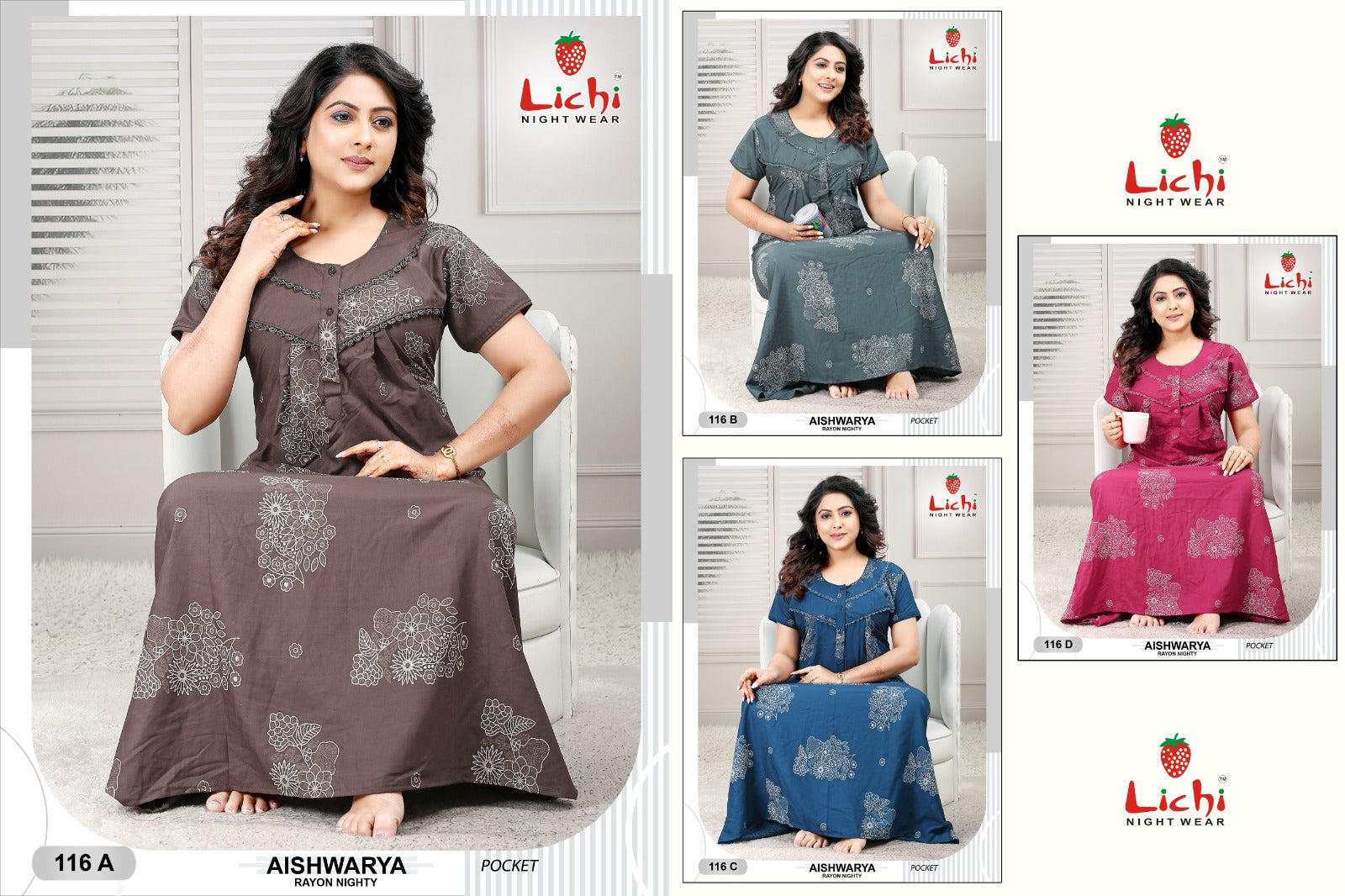 Aishwarya Lichi Rayon Night Gowns Manufacturer Gujarat