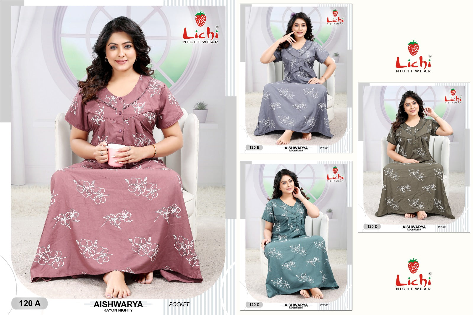 Aishwarya Lichi Rayon Night Gowns Manufacturer Gujarat