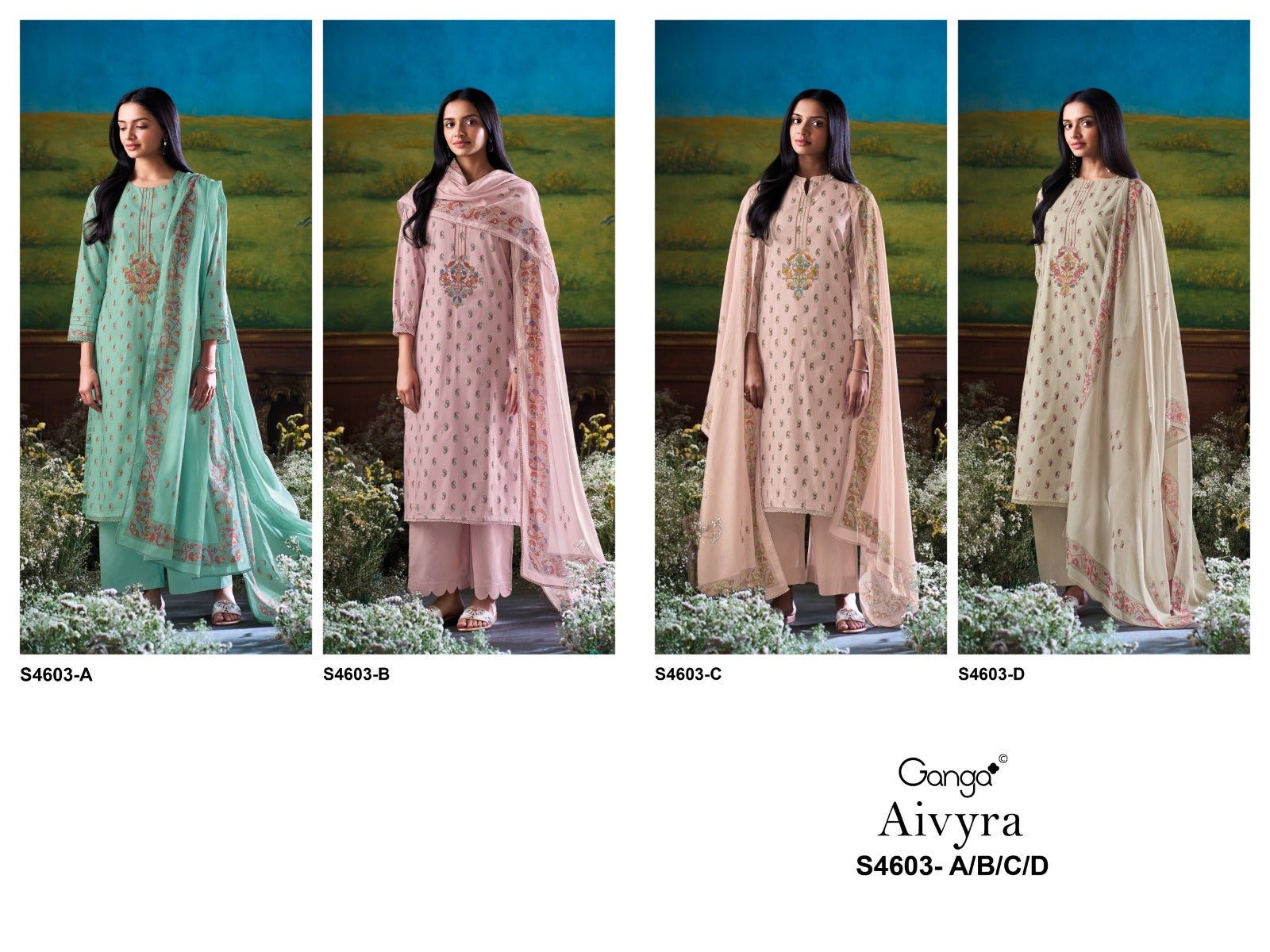 Aivyra 4603 Ganga Premium Cotton Plazzo Style Suits Supplier Gujarat