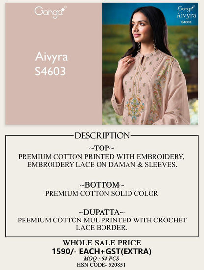 Aivyra 4603 Ganga Premium Cotton Plazzo Style Suits Supplier Gujarat