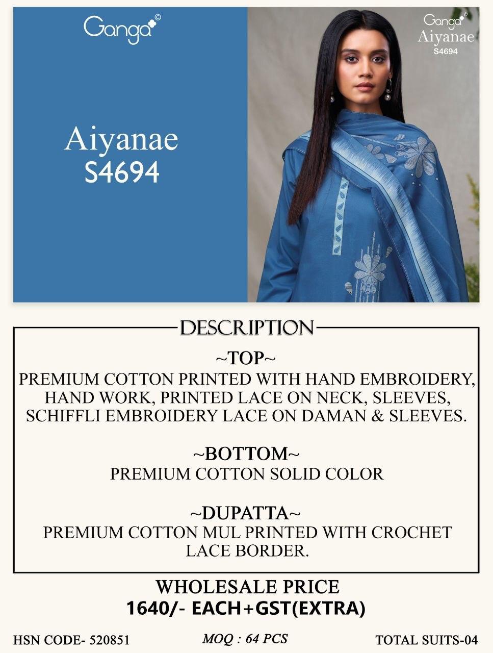 Aiyanae S4694 Ganga Cotton Pant Style Suits Wholesaler Gujarat