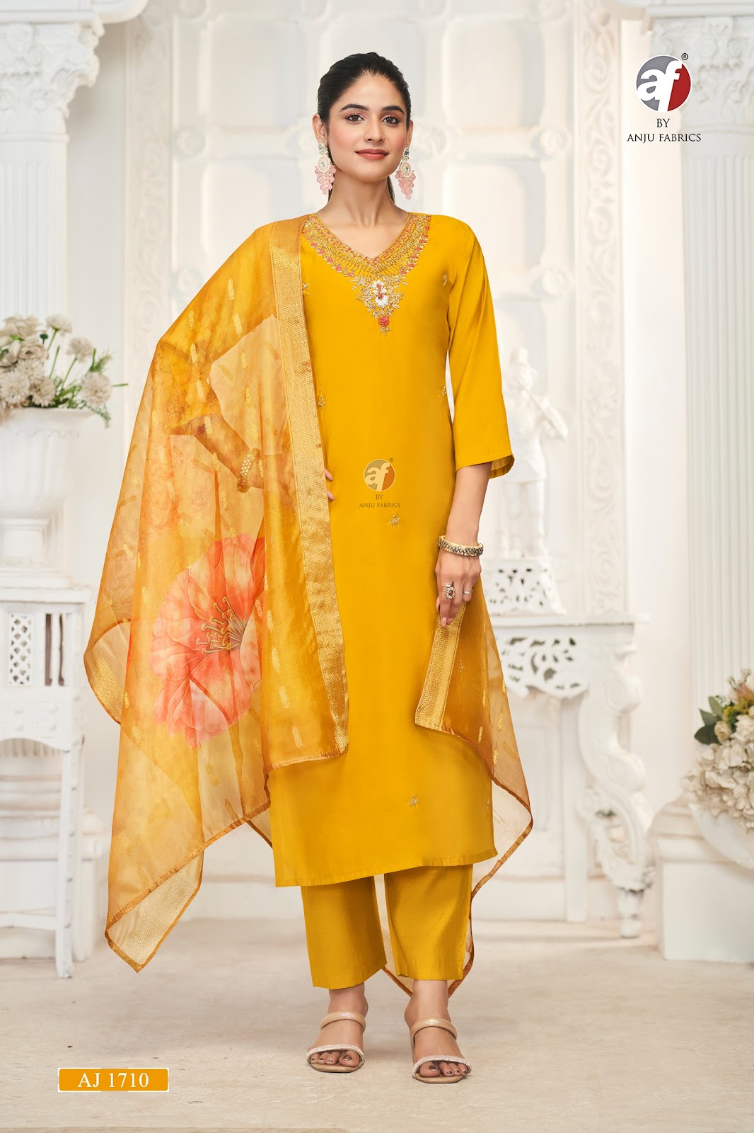 Aj 1710 Af Modal Silk Readymade Pant Style Suits Exporter