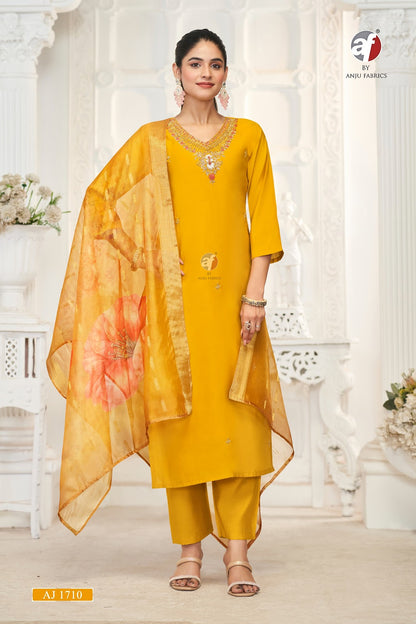 Aj 1710 Af Modal Silk Readymade Pant Style Suits Exporter