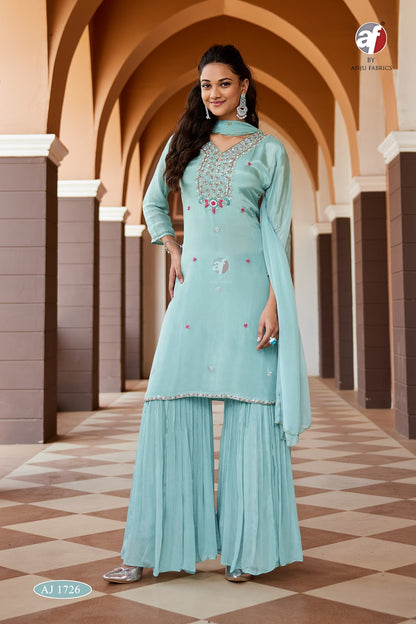 Aj 1726 Af Chinon Chiffon Readymade Sharara Suits Wholesaler