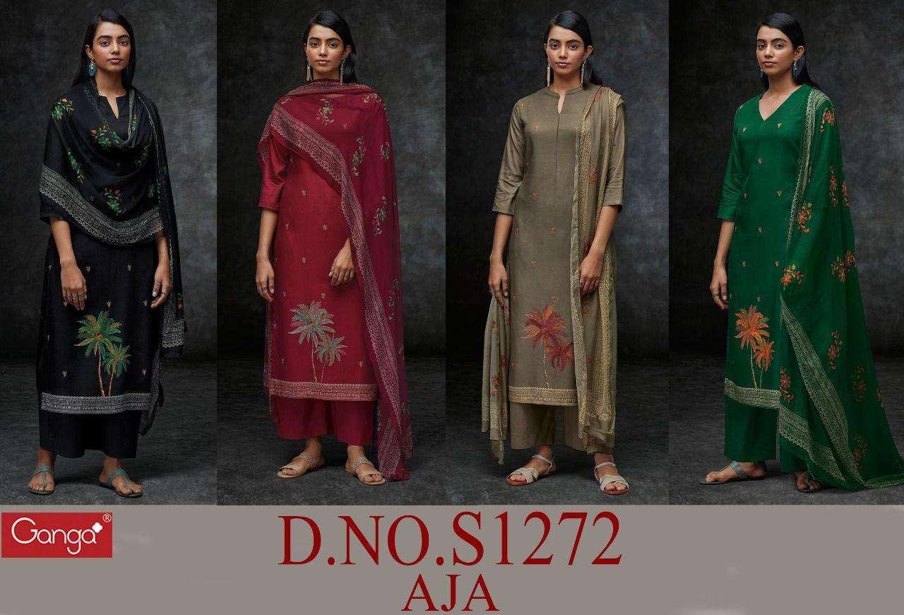 Aja S1272 Ganga Dobby Pashmina Suits Wholesaler Gujarat