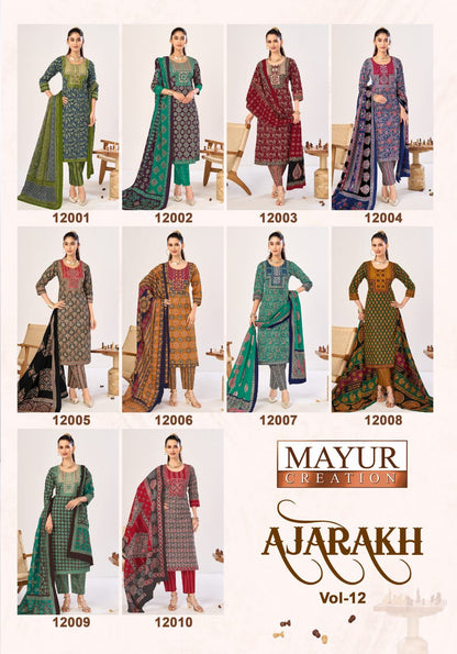Ajarakh Vol 12 Mayur Creation Readymade Cotton Pant Suits Manufacturer Ahmedabad