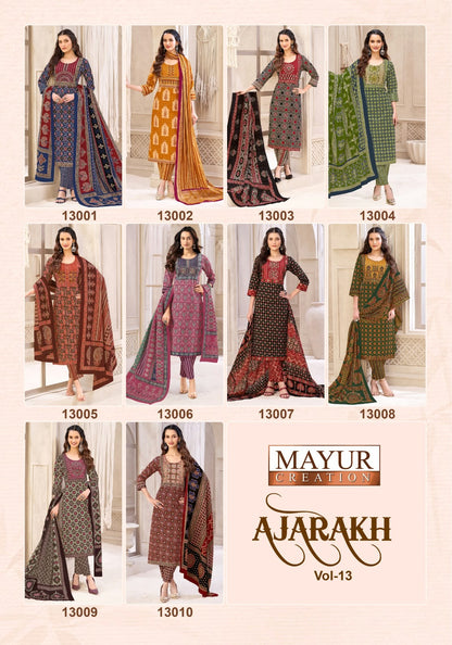 Ajarakh Vol 13 Mayur Creation Readymade Cotton Pant Suits Manufacturer Gujarat
