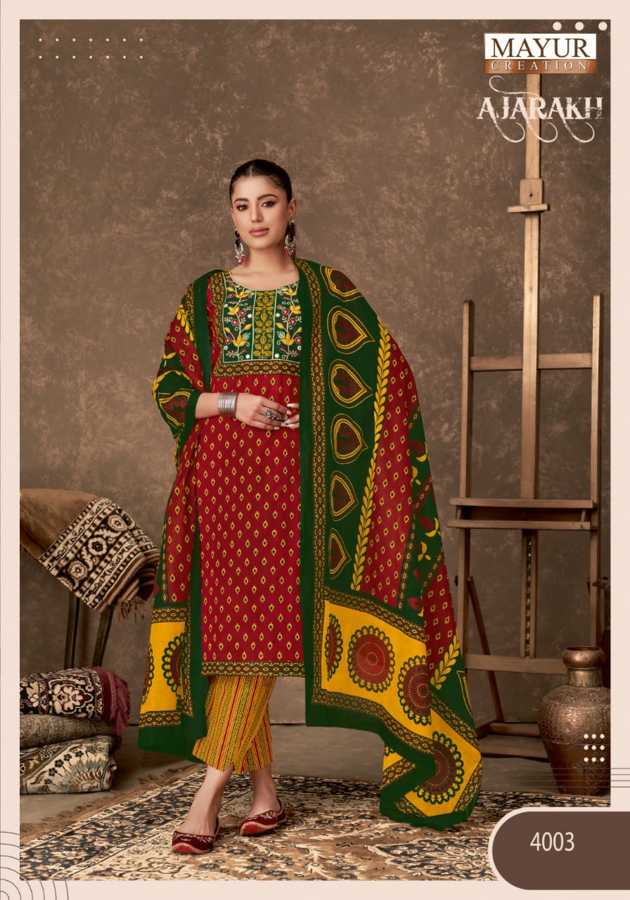Ajarakh Vol 4 Mayur Creation Cotton Dress Material Manufacturer Gujarat
