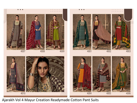 Ajarakh Vol 4 Mayur Creation Readymade Cotton Pant Suits Manufacturer Gujarat