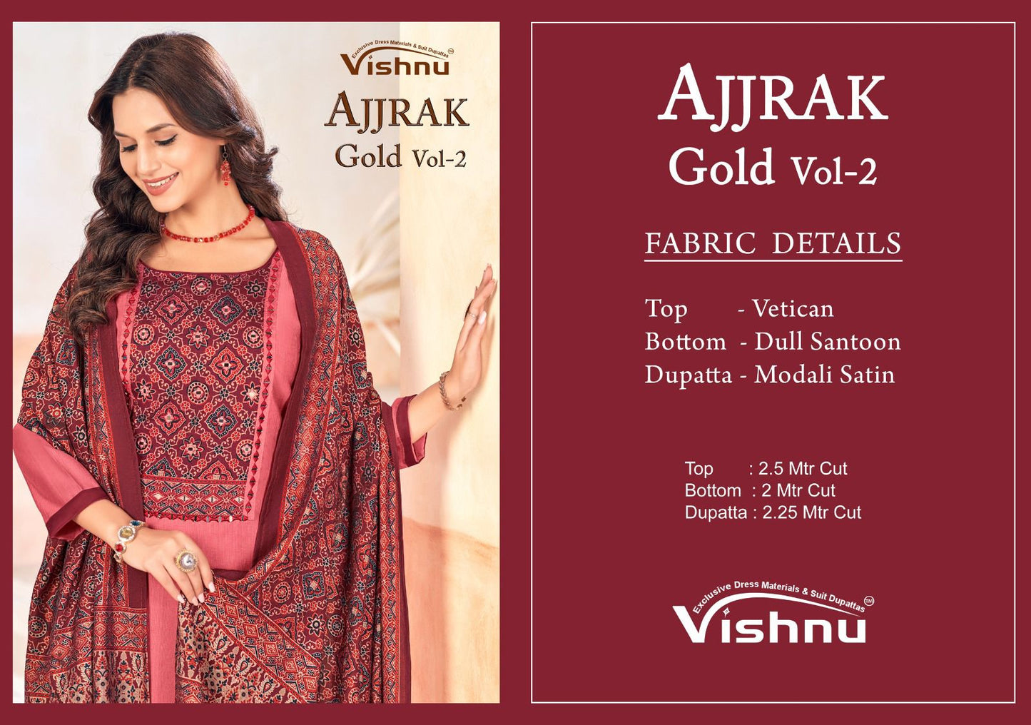 Ajjrak Gold Vol 2 Vishnu Impex Vetican Pant Style Suits Supplier