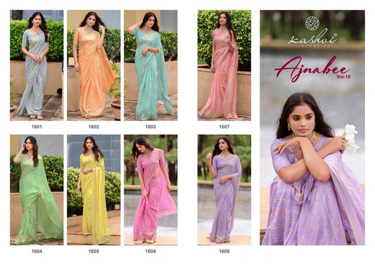 Ajnabee Vol 16 Kashvi Creation Dull Moss Sarees Supplier