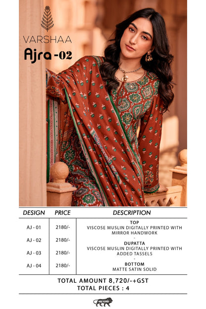 Ajra 2 Varshaa Viscose Muslin Pant Style Suits Exporter