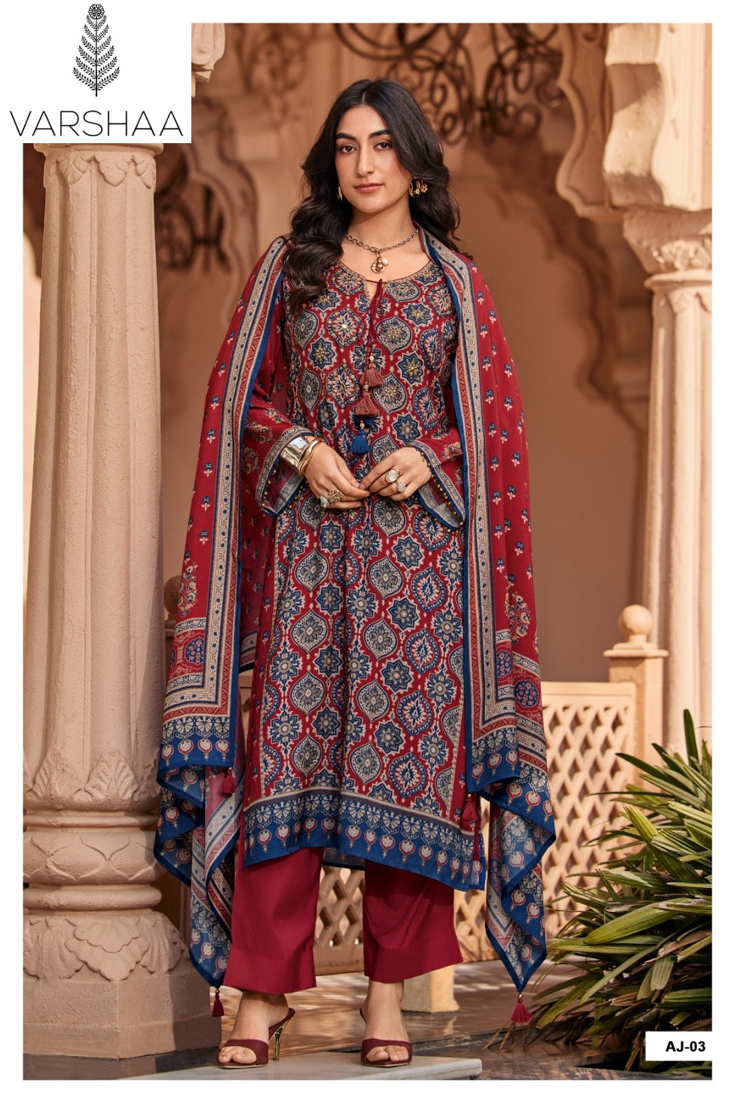 Ajra Varshaa Viscose Muslin Pant Style Suits Wholesaler India