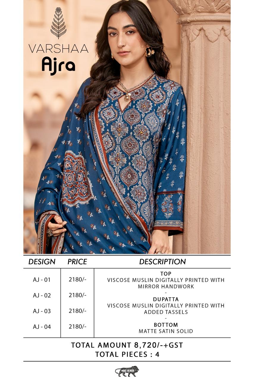 Ajra Varshaa Viscose Muslin Pant Style Suits Wholesaler India