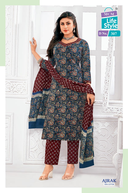 Ajrak 3 Mcm Lifestyle Readymade Cotton Pant Suits Manufacturer