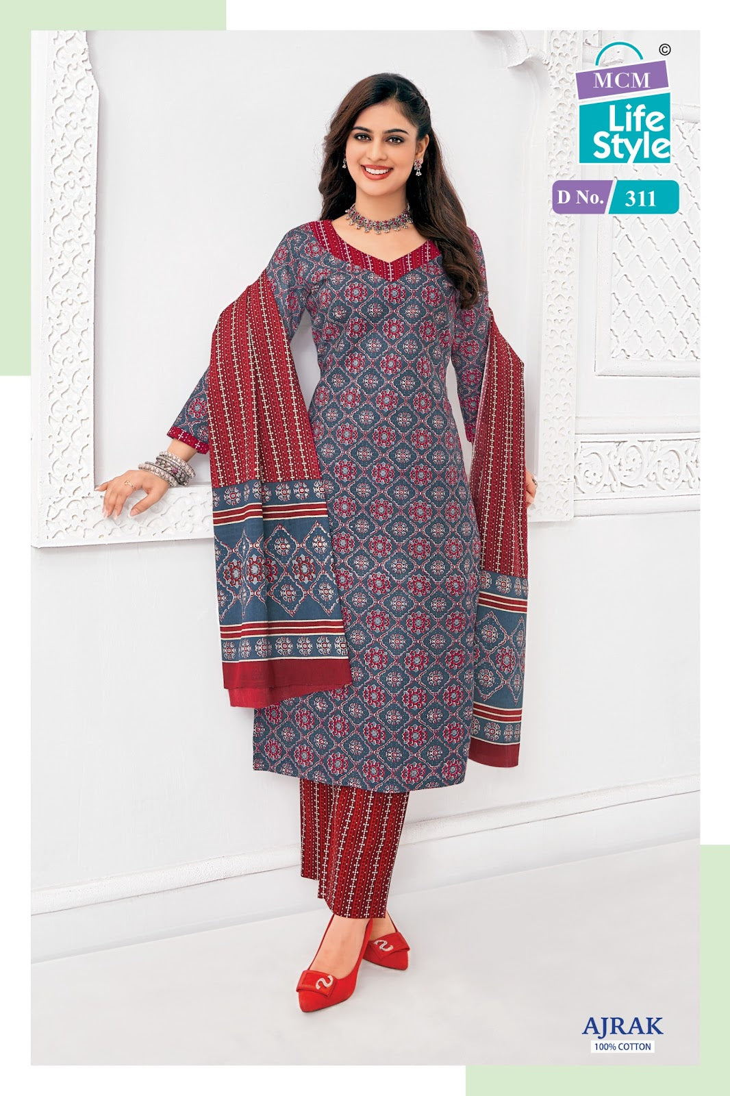 Ajrak 3 Mcm Lifestyle Readymade Cotton Pant Suits Manufacturer
