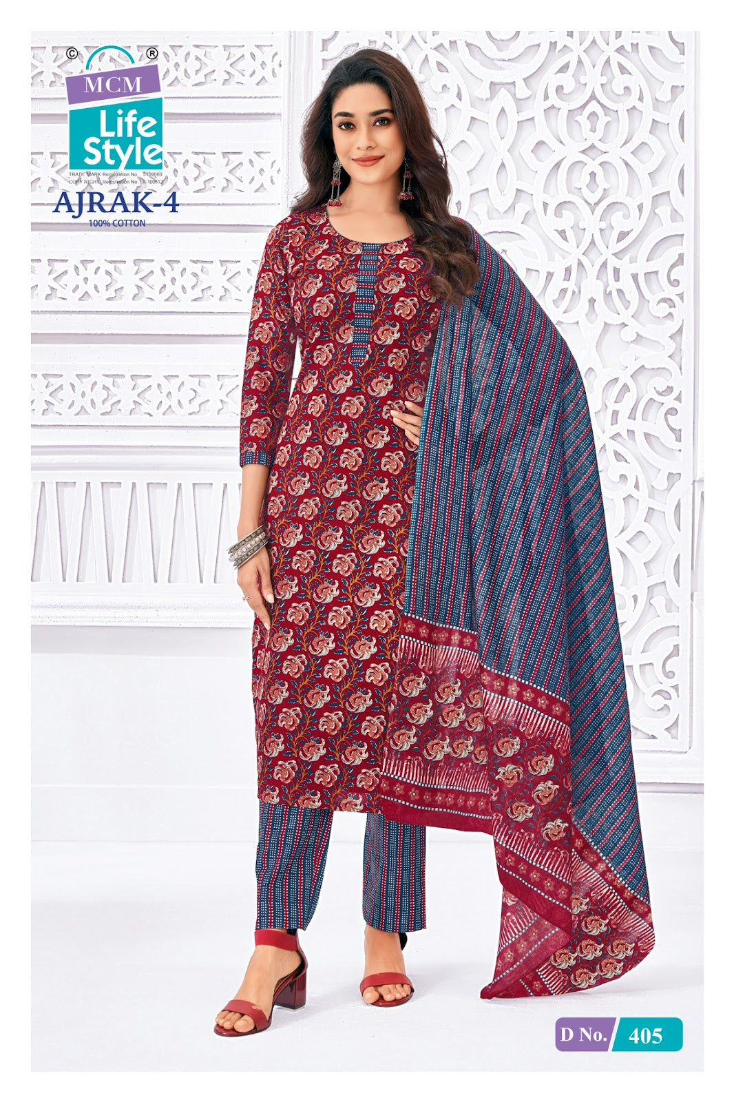 Ajrak 4 Mcm Lifestyle Readymade Cotton Pant Suits Exporter Ahmedabad