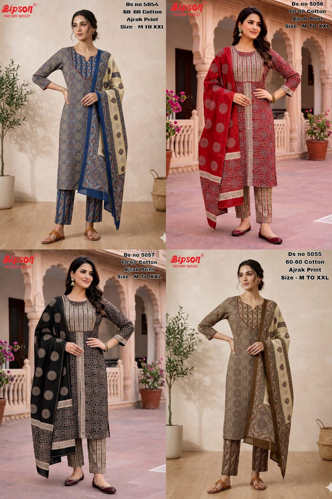 Ajrak Bipson Prints Readymade Cotton Pant Suits Wholesaler Ahmedabad