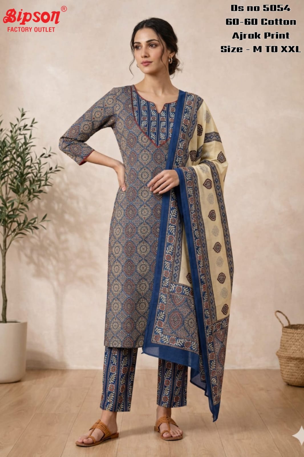 Ajrak Bipson Prints Readymade Cotton Pant Suits Wholesaler Ahmedabad