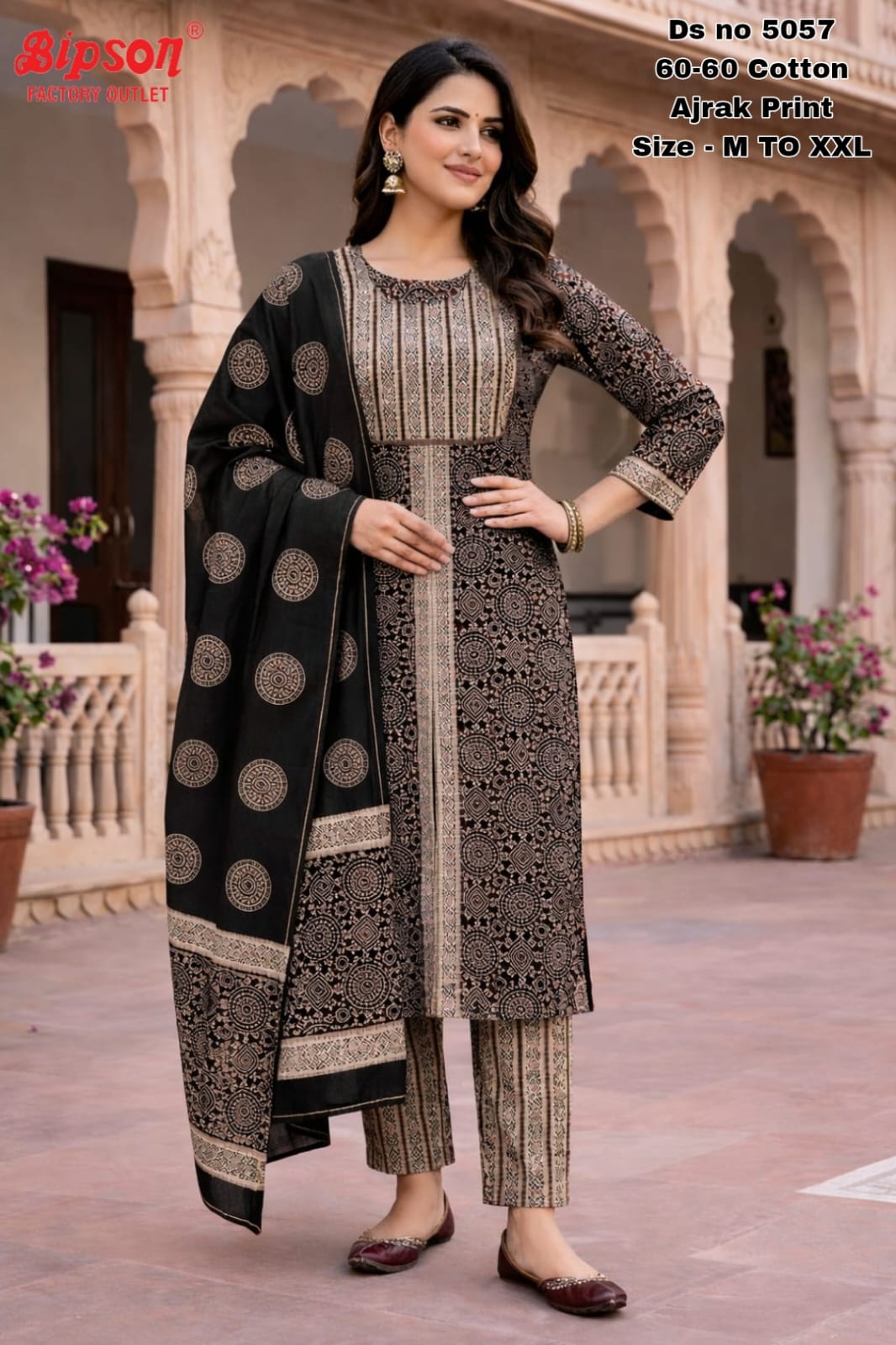 Ajrak Bipson Prints Readymade Cotton Pant Suits Wholesaler Ahmedabad