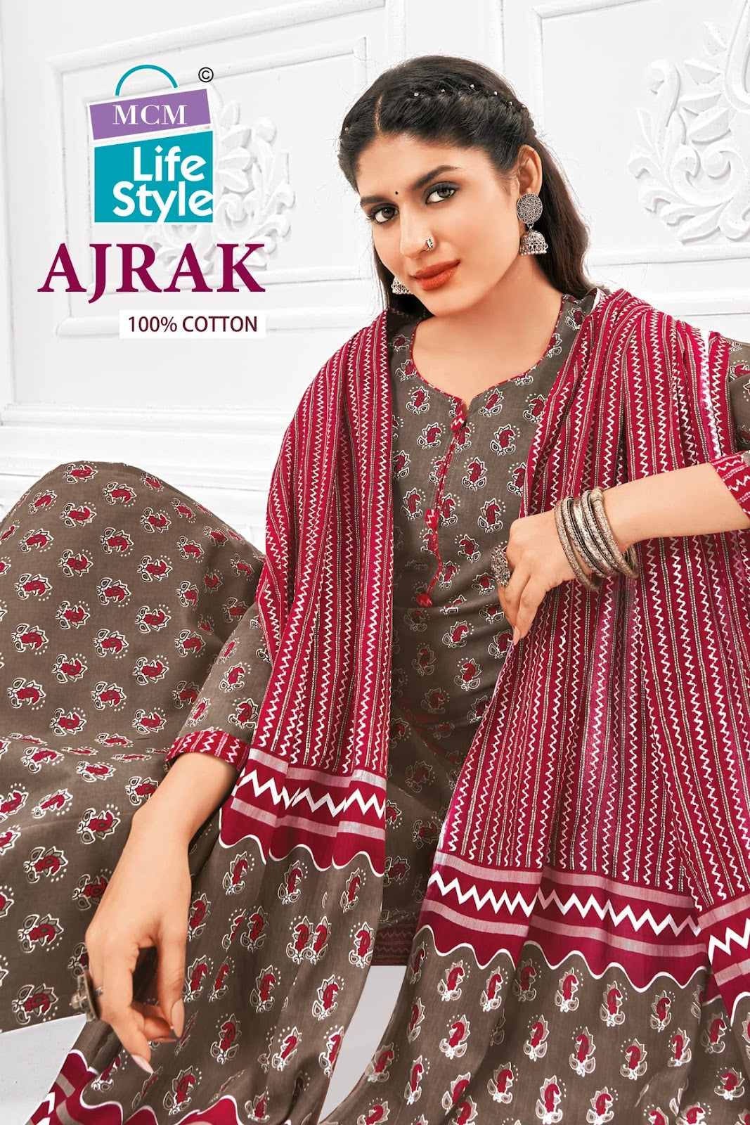 Ajrak Mcm Lifestyle Cotton Readymade Pant Style Suits Manufacturer