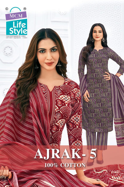 Ajrak Vol 5 Mcm Lifestyle Readymade Cotton Pant Suits Wholesaler Ahmedabad