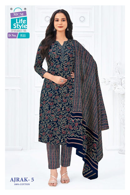 Ajrak Vol 5 Mcm Lifestyle Readymade Cotton Pant Suits Wholesaler Ahmedabad