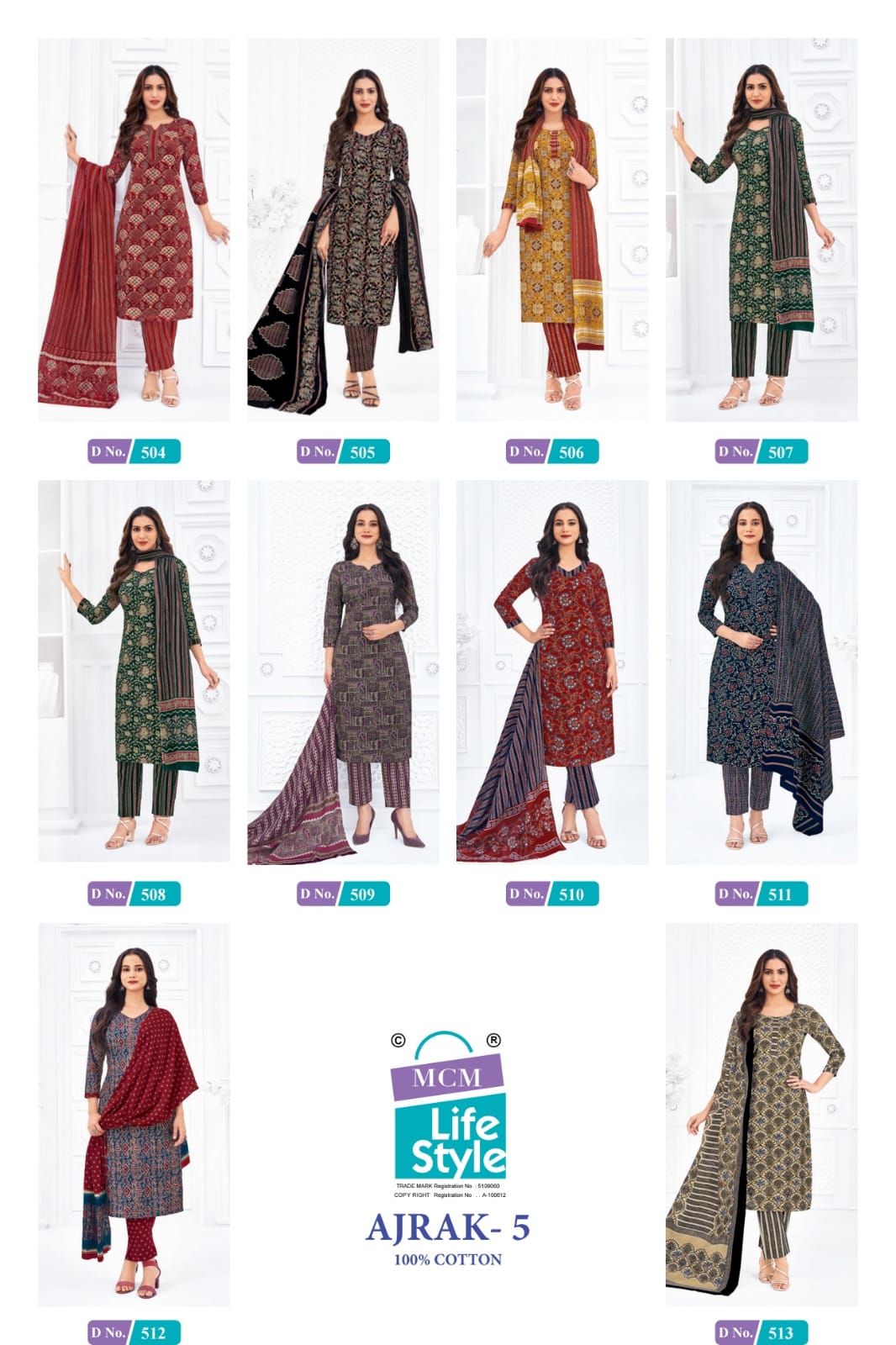 Ajrak Vol 5 Mcm Lifestyle Readymade Cotton Pant Suits Wholesaler Ahmedabad