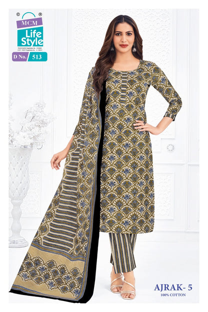 Ajrak Vol 5 Mcm Lifestyle Readymade Cotton Pant Suits Wholesaler Ahmedabad
